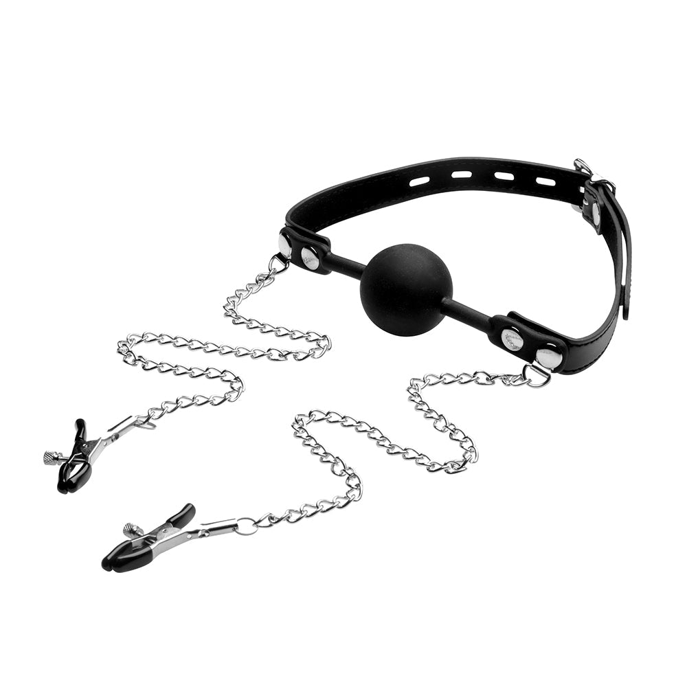 Strict Silicone Ball Gag With Nipple Clamps - Fantasies Boutique