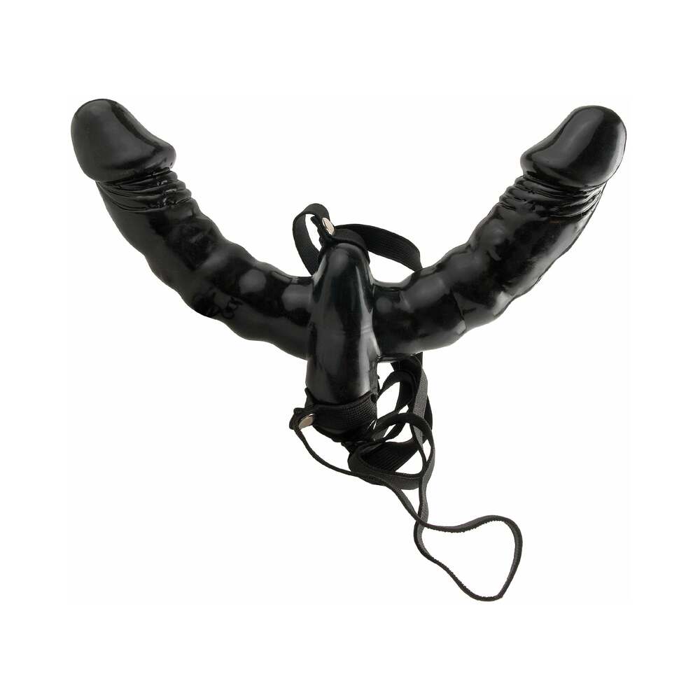 Fetish Fantasy Series Vibrating Double Delight Strap-On With 6 in. Dual-Ended Dildo Black - Fantasies Boutique