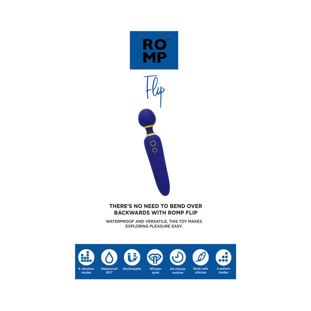 ROMP Flip Rechargeable Silicone Wand Massager Blue - Fantasies Boutique
