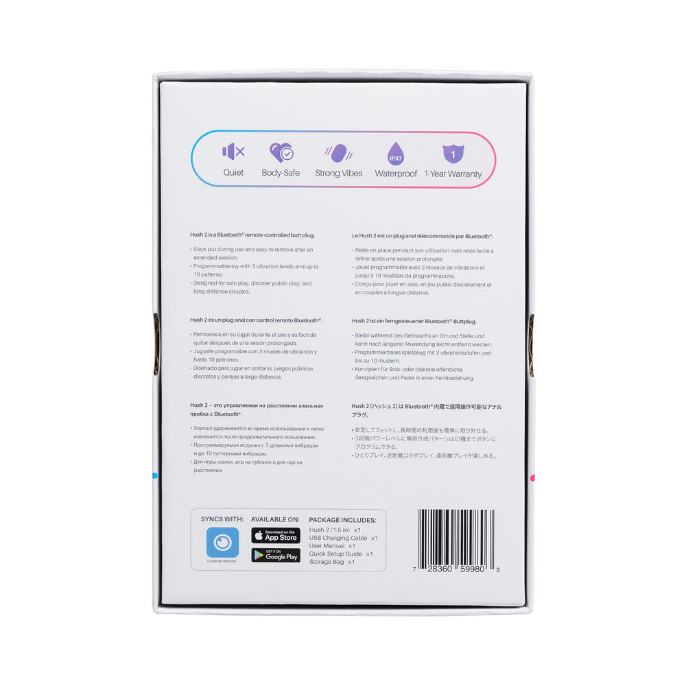 Lovense Hush 2 Bluetooth Remote-Controlled Vibrating Butt Plug S 1.5 in. - Fantasies Boutique