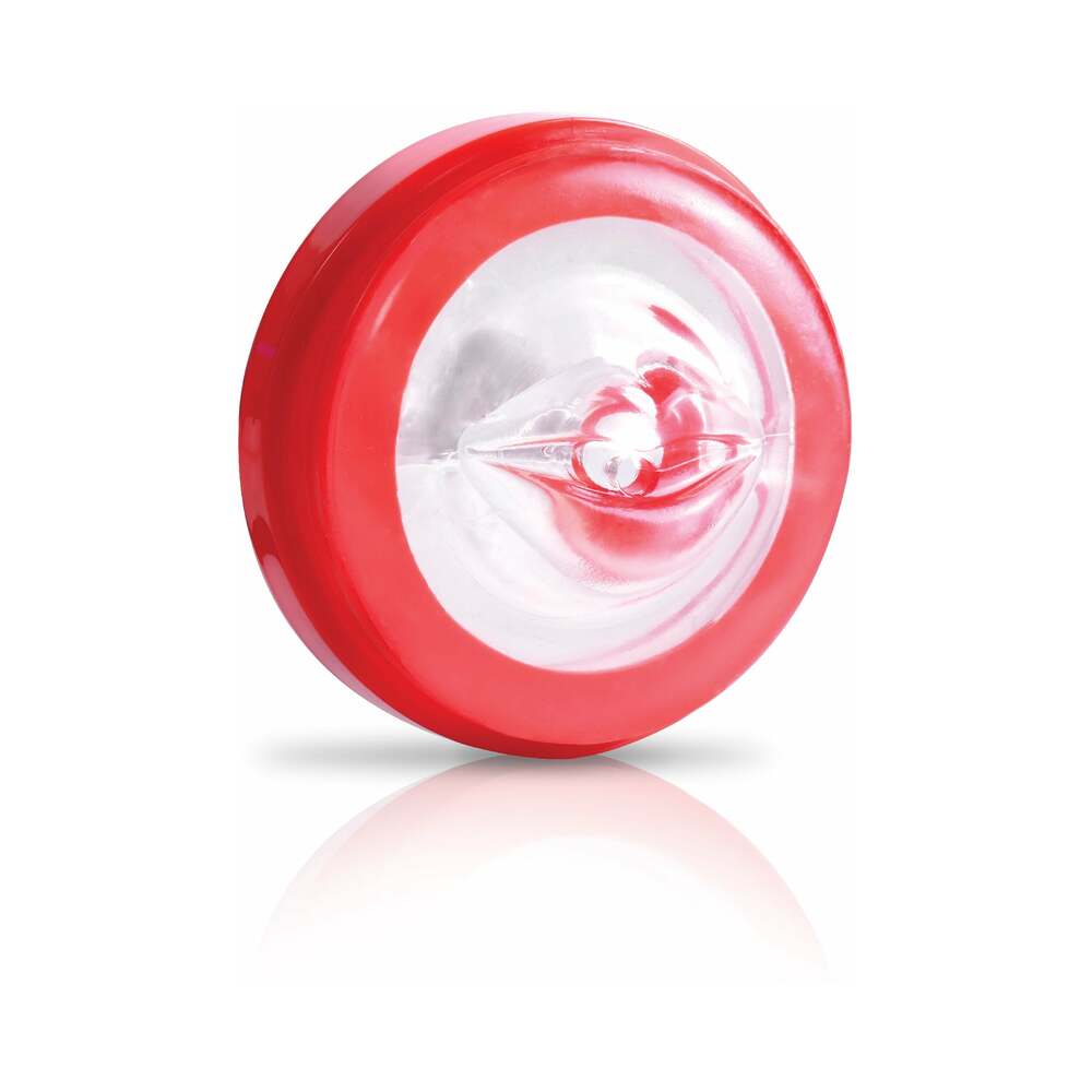 PDX Mega-Bator Mouth Rechargeable Rotating Thrusting Stroker With Hands-Free Suction Cup Clear/Red - Fantasies Boutique