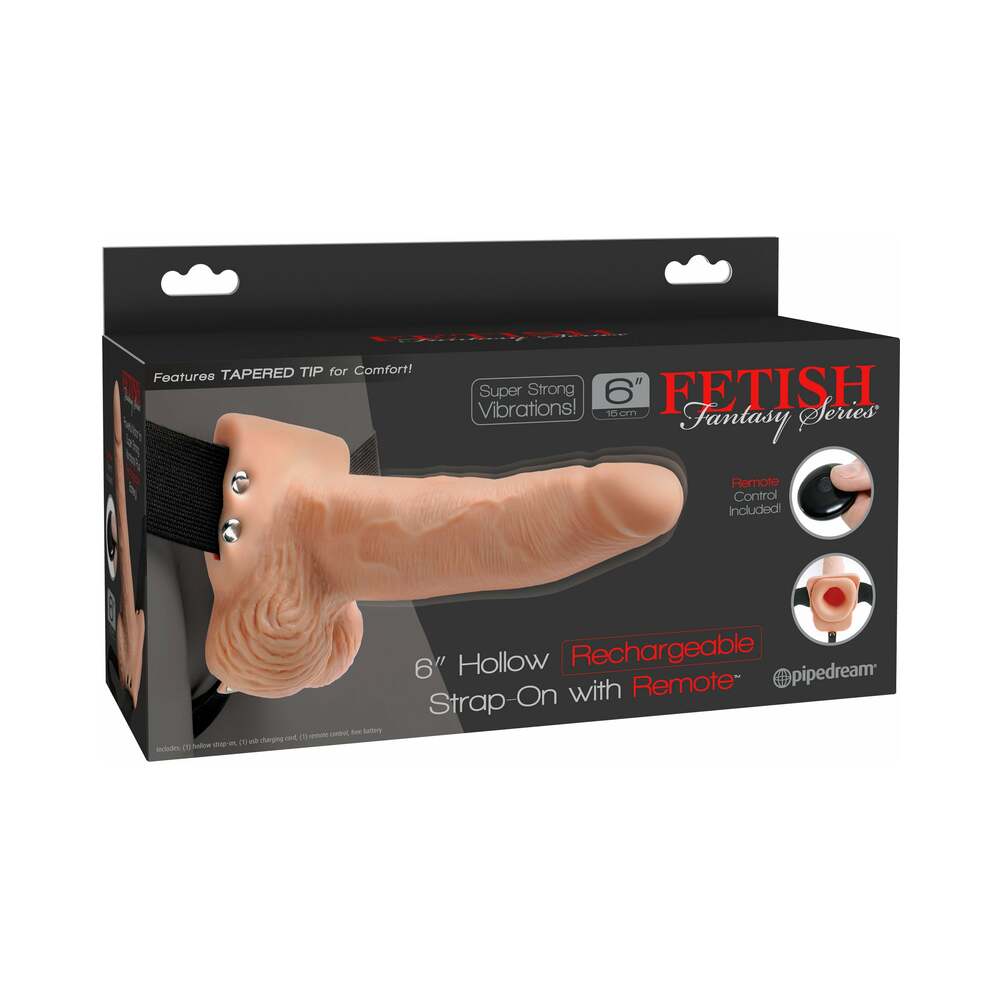 Fetish Fantasy Series Vibrating 6 in. Hollow Strap-On With Balls Beige/Black - Fantasies Boutique
