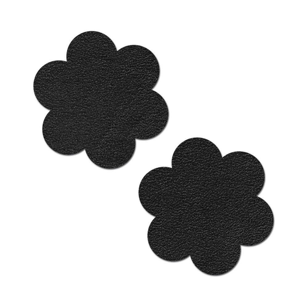 Pastease Everyday Reusable Pasties Onyx Flat Black Vegan Suede Flower Nipple Covers
