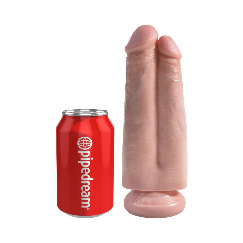 King Cock 7 in. Two Cocks One Hole Dual Dildo With Suction Cup Beige - Fantasies Boutique