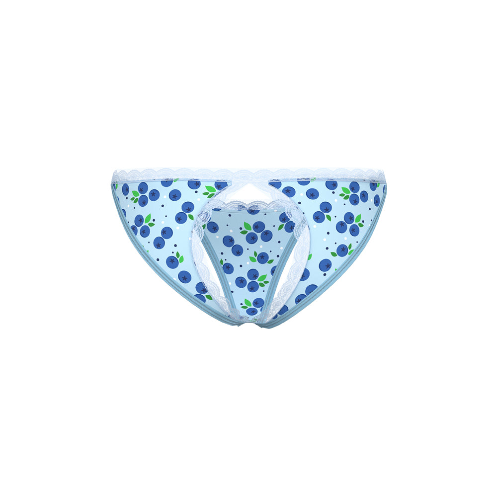 Magic Silk Sweet Treats Split Back & Crotchless Panty with Lube Blueberry Queen Size