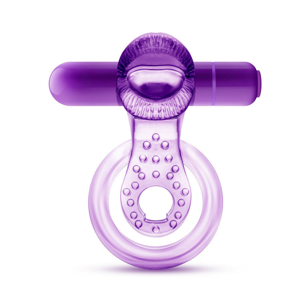 Play with Me Lick It Vibrating Double Strap Cockring Purple - Fantasies Boutique