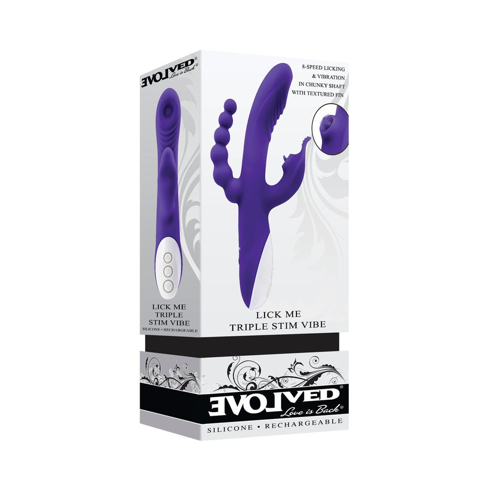 Evolved Lick Me Rechargeable Dual Entry Triple Stimulation Silicone Vibrator Purple - Fantasies Boutique