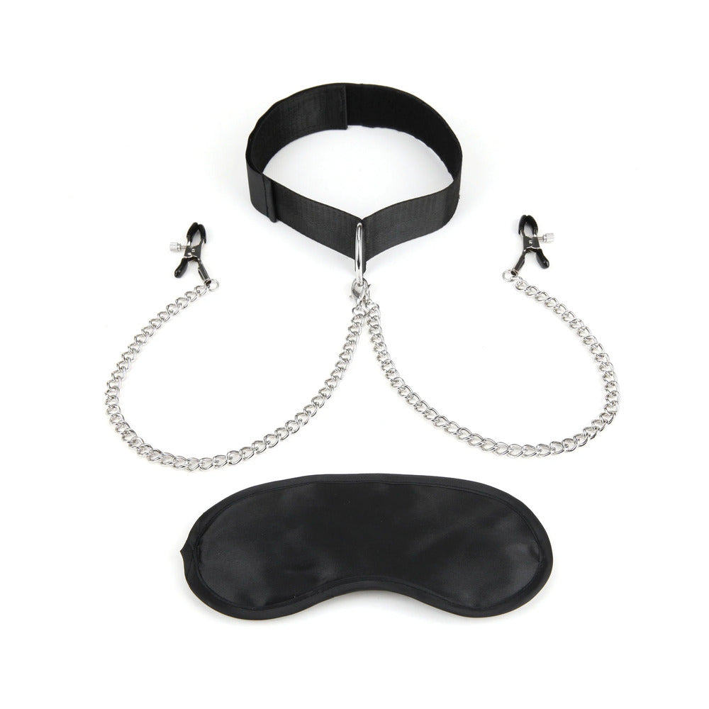 Lux Fetish Collar & Nipple Clamps with Adjustable Pressure - Fantasies Boutique