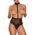 Allure Love Bug High-Waisted Lace Thong with Tie Back and Lace Collar Black O/S