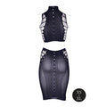 Le Desir Shade Kala XXXVII 2-Piece with Turtleneck, Crop Top & Skirt Black O/S - Fantasies Boutique