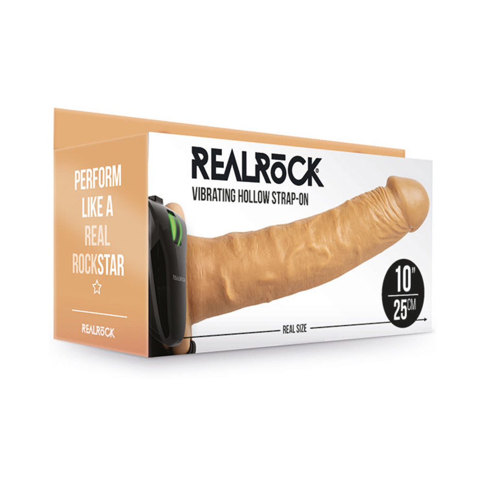 RealRock Realistic 10 in. Vibrating Hollow Strap-On Tan - Fantasies Boutique