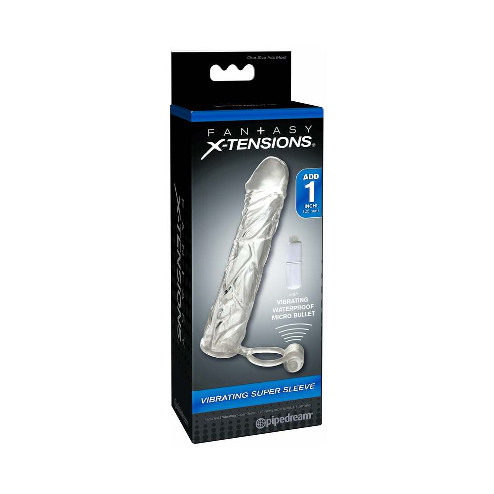 Fantasy X-tensions Vibrating Super Sleeve 1 in. Extension With Ball Strap Clear - Fantasies Boutique