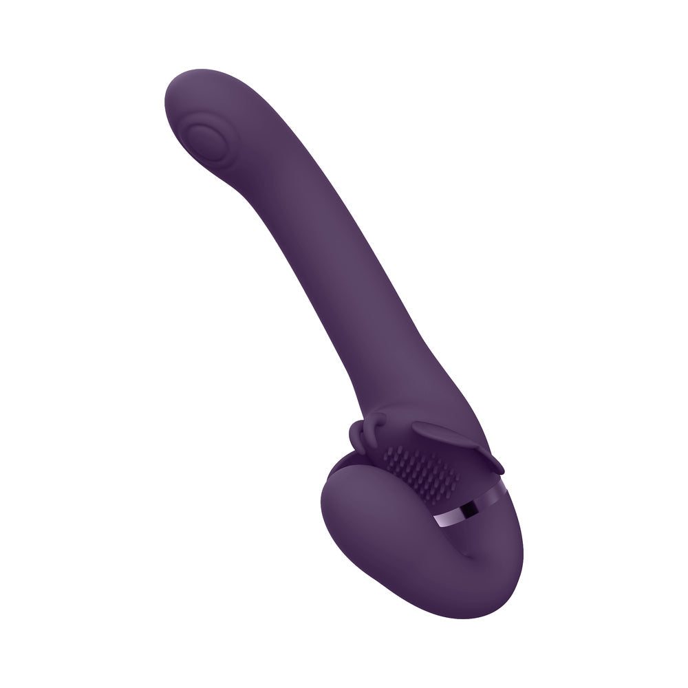 VIVE SATU Rechargeable Triple Motor Pulse-Wave Vibrating Silicone Strapless Strap-On Purple - Fantasies Boutique