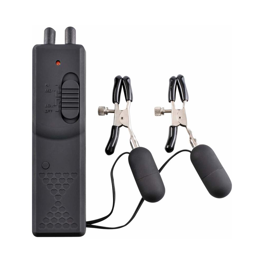 Fetish Fantasy Series Adjustable Vibrating Nipple Clamps Black - Fantasies Boutique