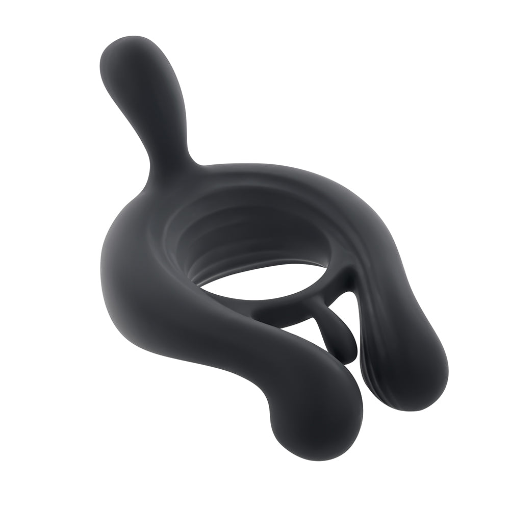 Playboy Triple Play Vibrating Cockring with Stimulator Black - Fantasies Boutique