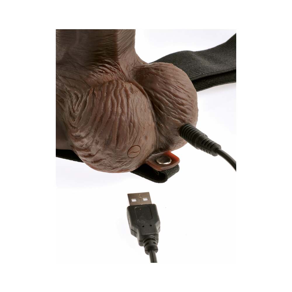 Fetish Fantasy Series Vibrating 8 in. Hollow Strap-On With Balls Brown/Black - Fantasies Boutique