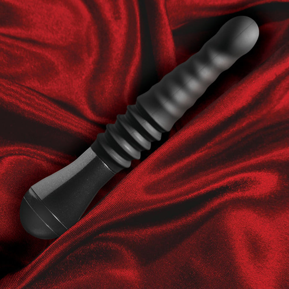 Temptasia Lazarus Rechargeable 10 in. Silicone Thrusting Dildo Black - Fantasies Boutique