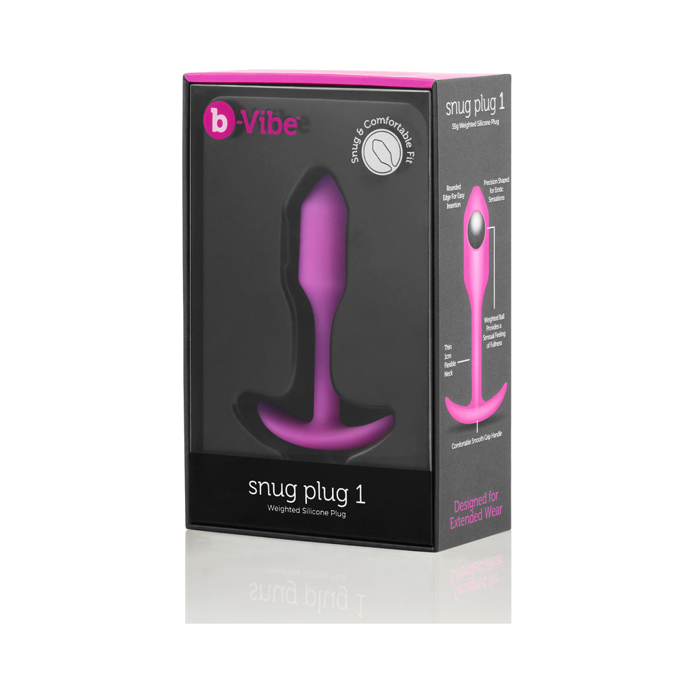 b-Vibe Snug Plug 1 Weighted Silicone Anal Plug Fuchsia - Fantasies Boutique