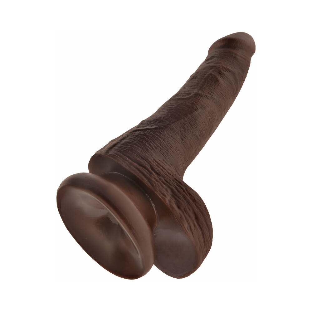 King Cock 6 in. Cock With Balls Realistic Suction Cup Dildo Brown - Fantasies Boutique