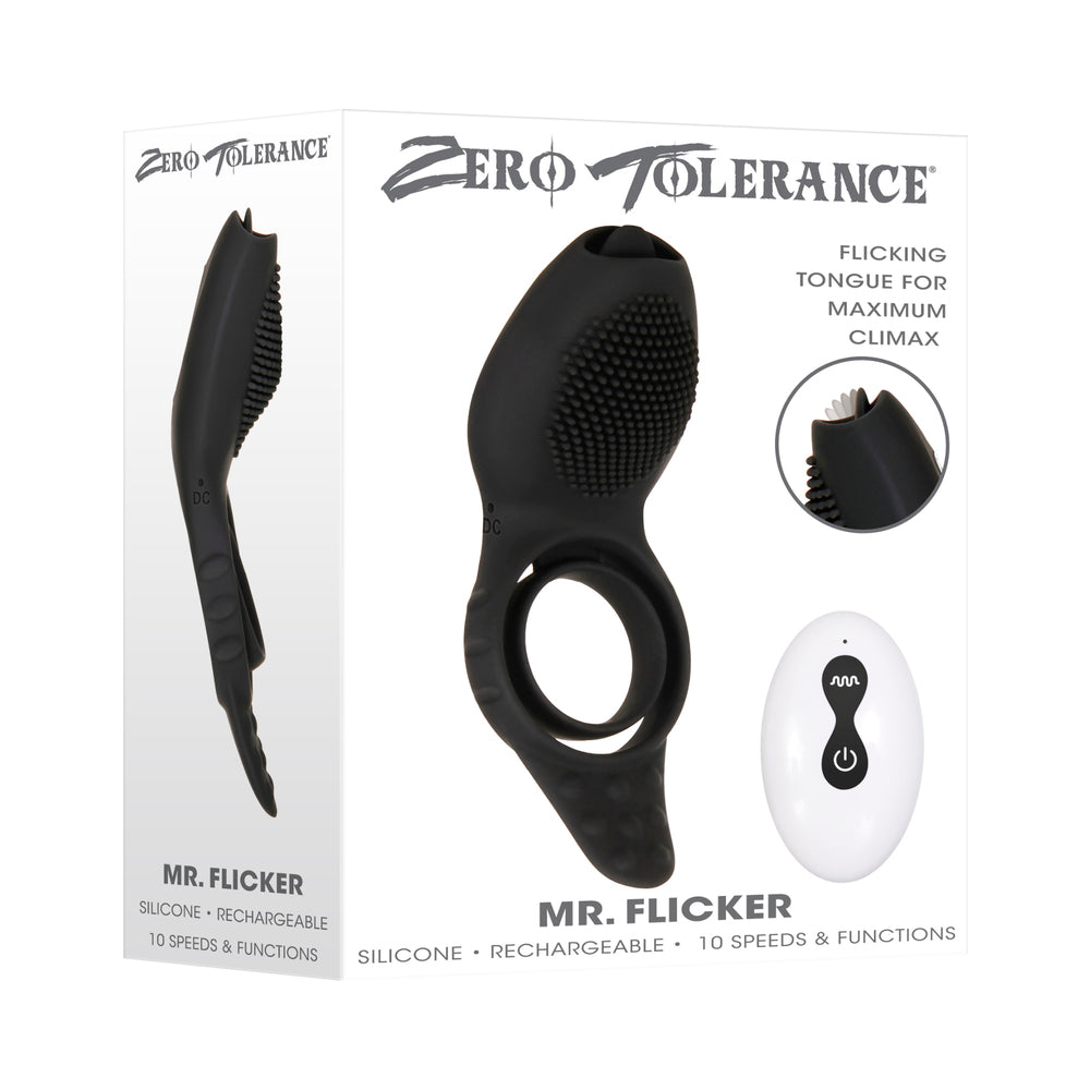 Zero Tolerance Mr. Flicker Remote-Controlled Flicking Tongue Vibrating Cockring Black - Fantasies Boutique