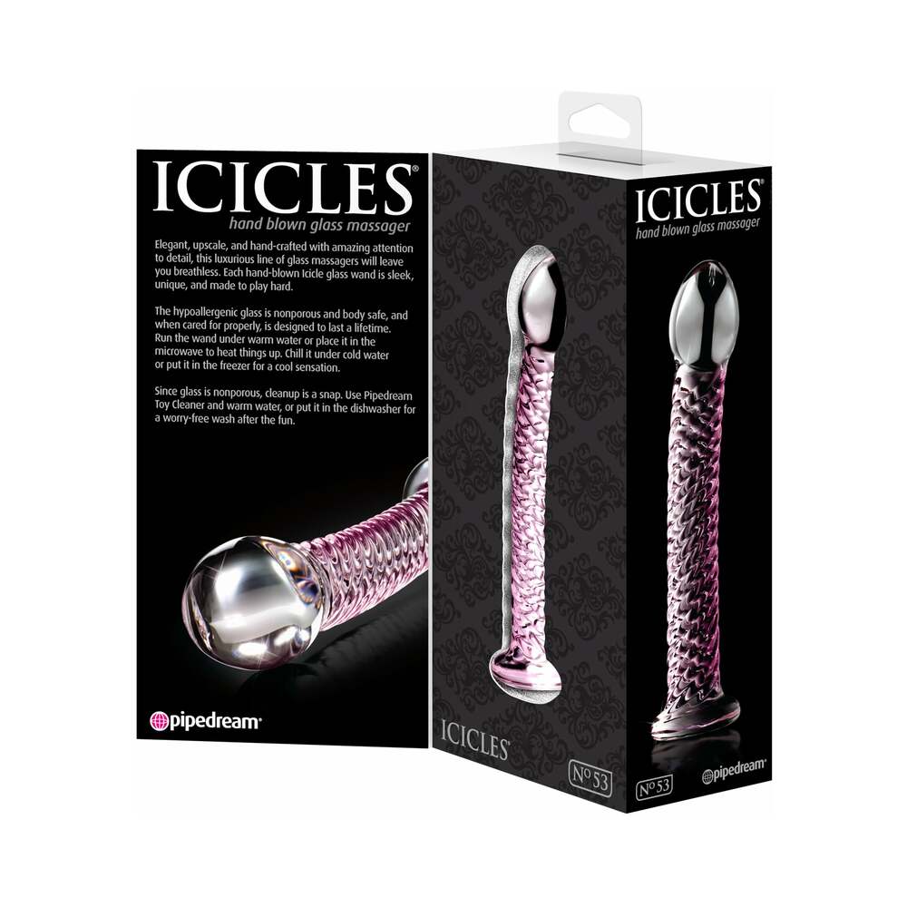 Pipedream Icicles No. 53 Curved Textured 7 in. Glass Dildo Pink - Fantasies Boutique