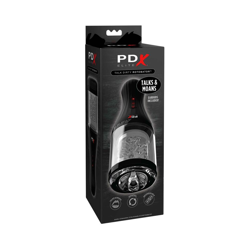PDX Elite Talk Dirty Rotobator Rechargeable Rotating Masturbator Clear/Black - Fantasies Boutique