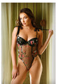 Fantasy Lingerie Tease Stevie Floral Embroidered Mesh Bodysuit Black M/L - Fantasies Boutique