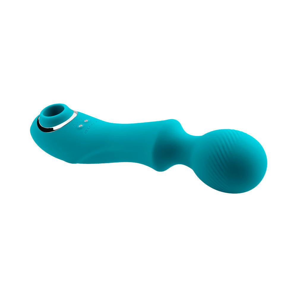 Evolved Wanderful Sucker Rechargeable Wand with Suction Silicone Teal - Fantasies Boutique