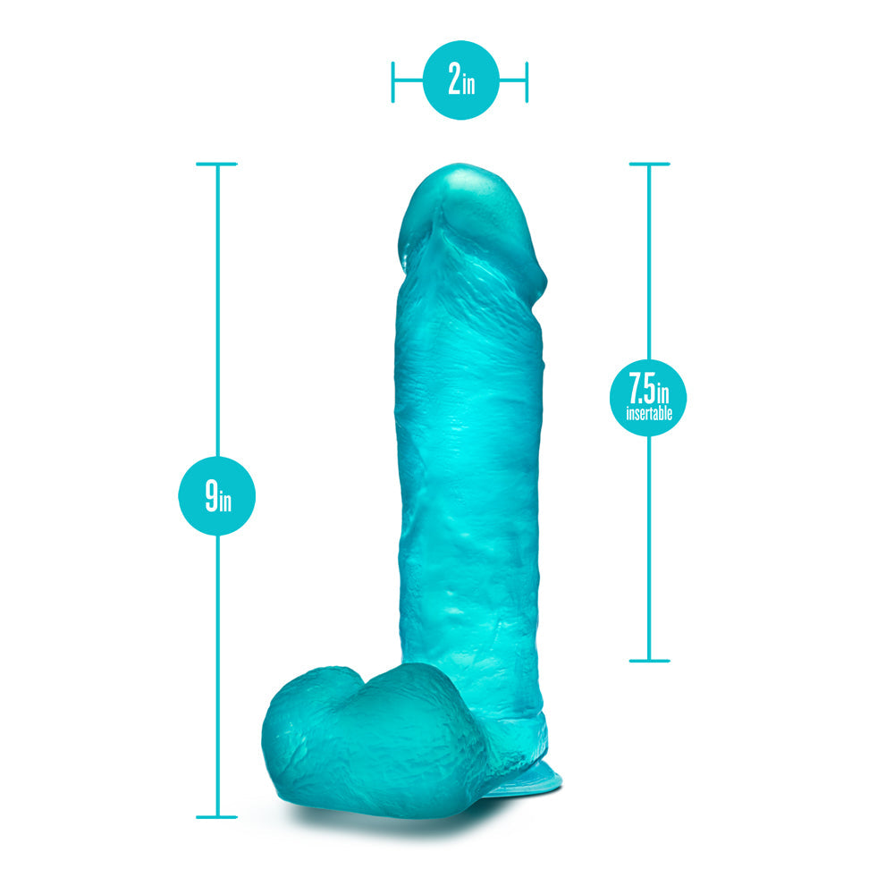 B Yours Plus Mount n' Moan 9 in. Dildo with Balls & Suction Cup Teal - Fantasies Boutique
