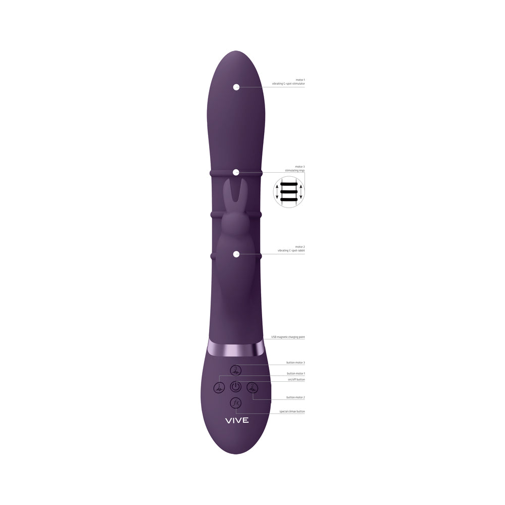 VIVE SORA Rechargeable Silicone G-Spot Rabbit Vibrator with Up & Down Stimulating Rings Purple - Fantasies Boutique