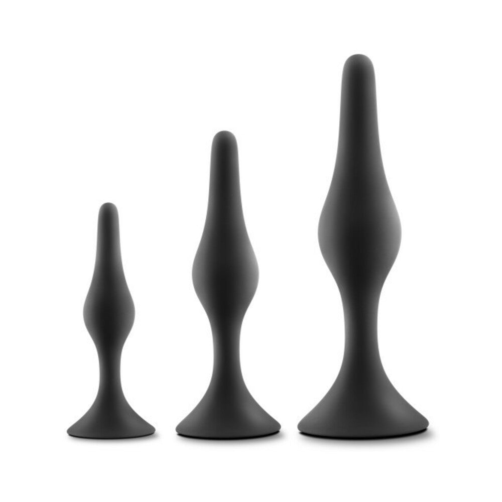 Blush Anal Adventures Platinum Silicone 3-Piece Beginner Plug Kit Black