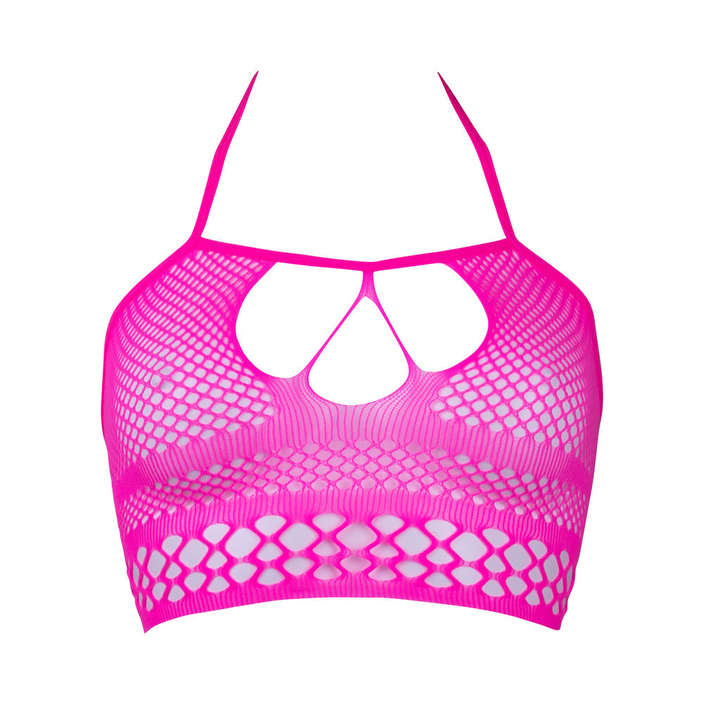 Le Desir Bliss Strappy Fishnet Halter Top Pink O/S - Fantasies Boutique