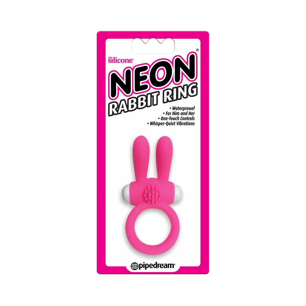 Pipedream Neon Rabbit Ring Vibrating Silicone Cockring With Ears Pink - Fantasies Boutique