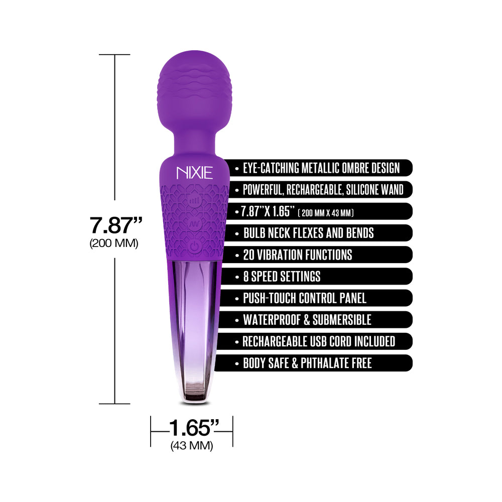 Nixie Rechargeable Wand Massager Purple Ombre Metallic - Fantasies Boutique