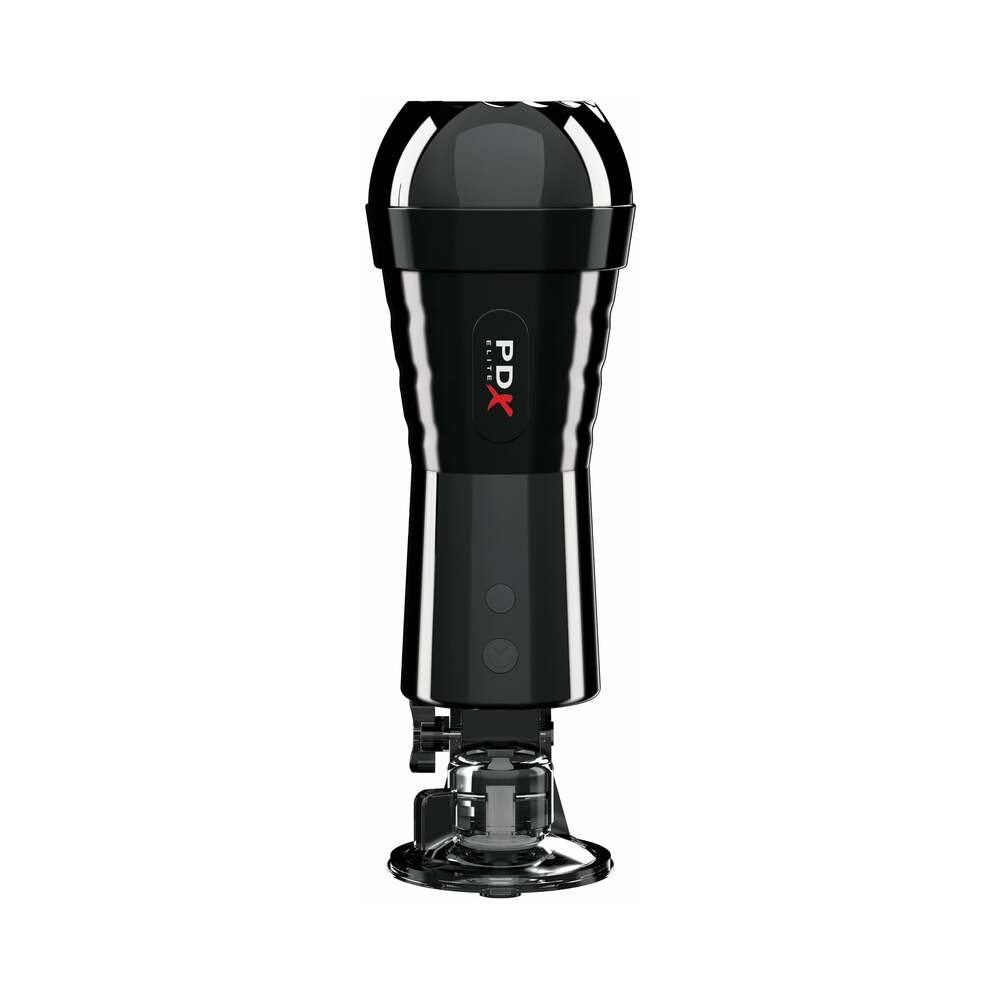 PDX Elite Cock Compressor Rechargeable Vibrating Stroker With Hands-Free Suction Cup Beige/Black - Fantasies Boutique
