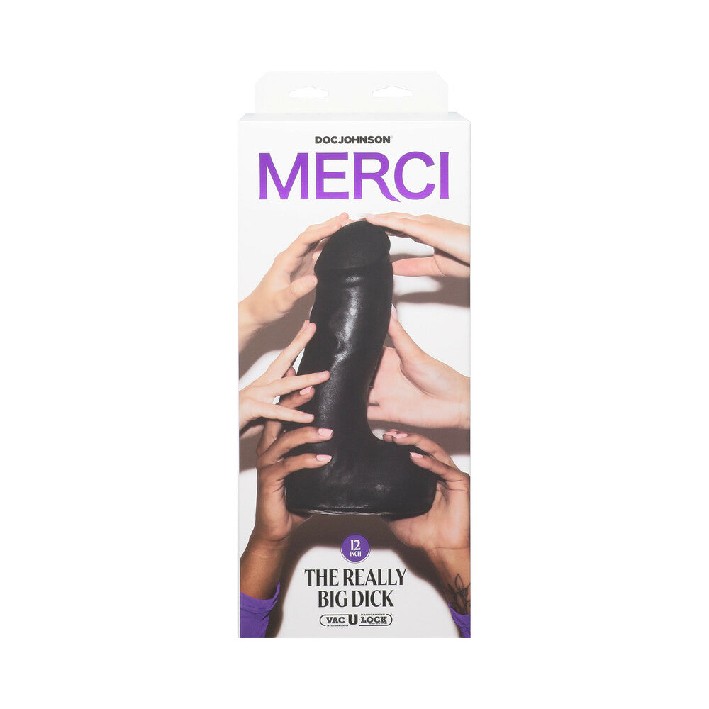 Merci The Really Big Dick 12 in. Dildo with XL Removable Vac-U-Lock Suction Cup Black - Fantasies Boutique