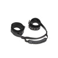 Ouch! Black & White Adjustable Bonded Leather Wrist Cuffs With Handle Black