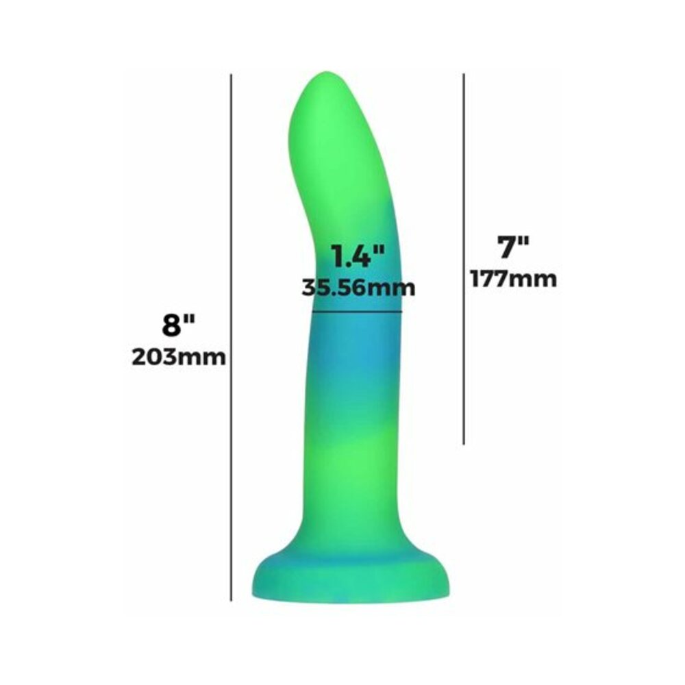 Addiction Rave Bendable 8 in. Silicone Dildo Glow in the Dark Blue Green - Fantasies Boutique