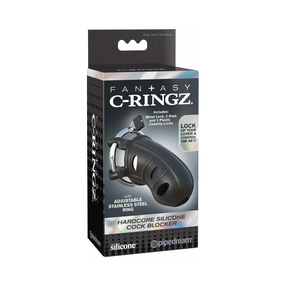 Fantasy C-Ringz Hardcore Silicone Cock Blocker Locking Chastity Cage Black - Fantasies Boutique