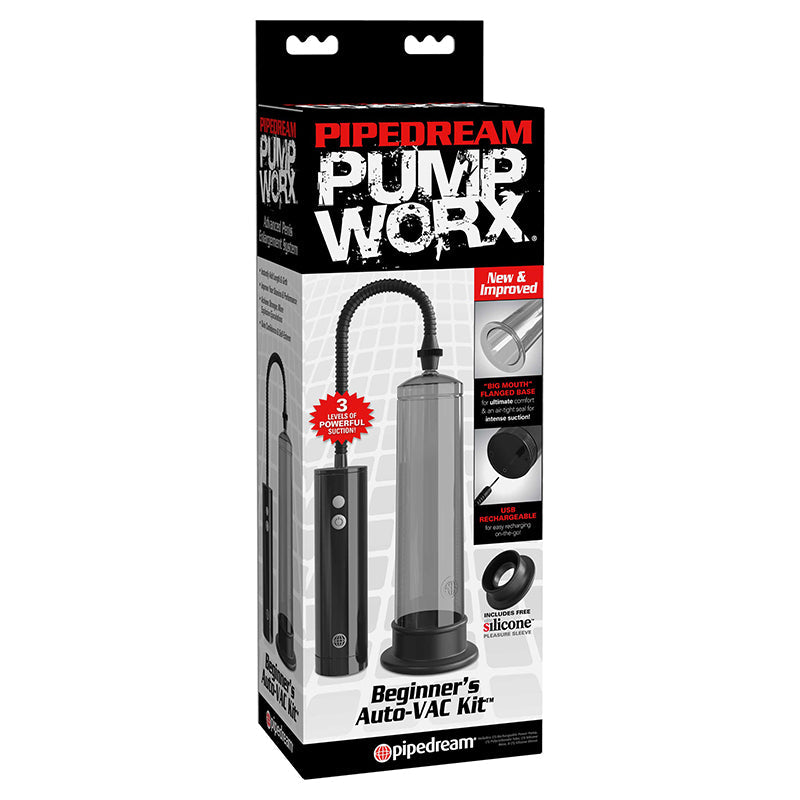 Pump Worx Rechargeable Beginner's Auto-VAC Kit Black - Fantasies Boutique