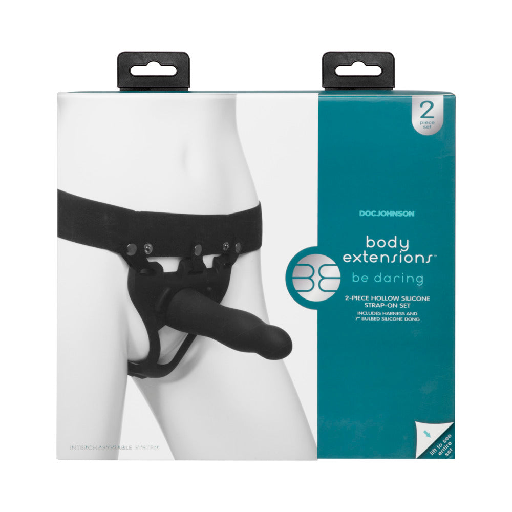 Be Daring Body Extensions Hollow Slim Dong Strap-On 2-Piece Set Black - Fantasies Boutique