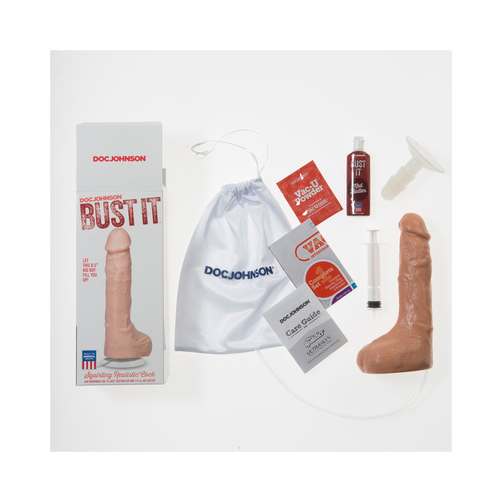 Bust It Squirting Realistic Cock White w/1oz Nut Butter - Fantasies Boutique