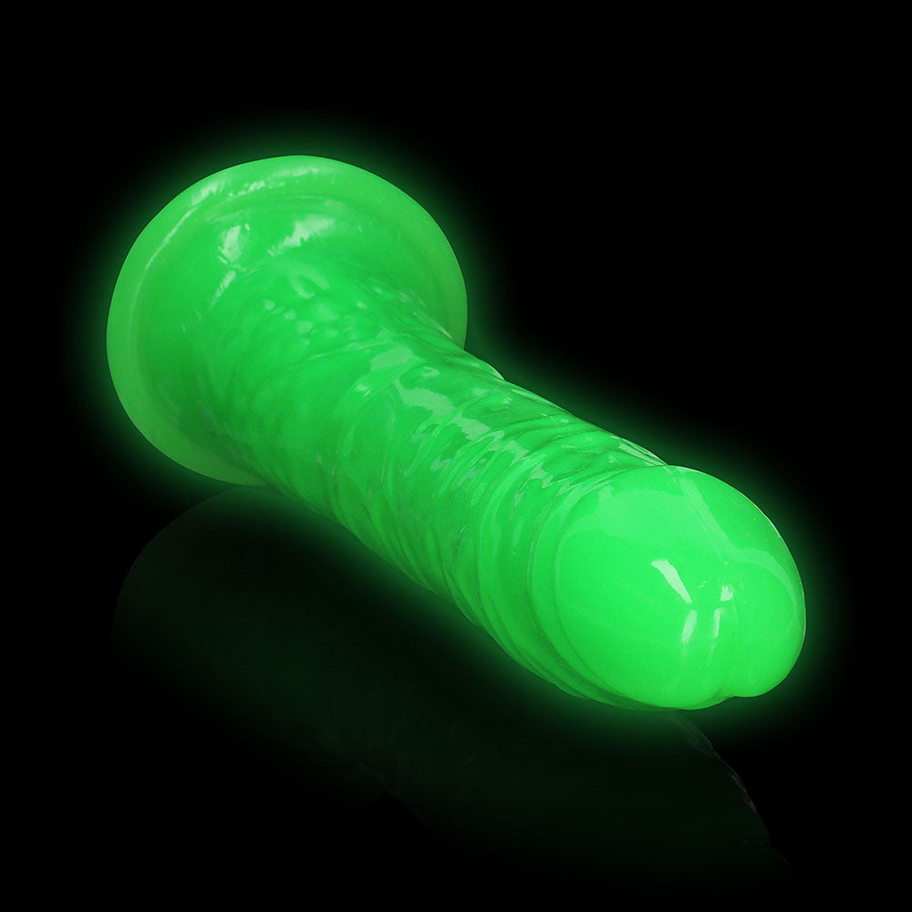 RealRock Glow in the Dark Slim 11 in. Dildo Neon Green - Fantasies Boutique