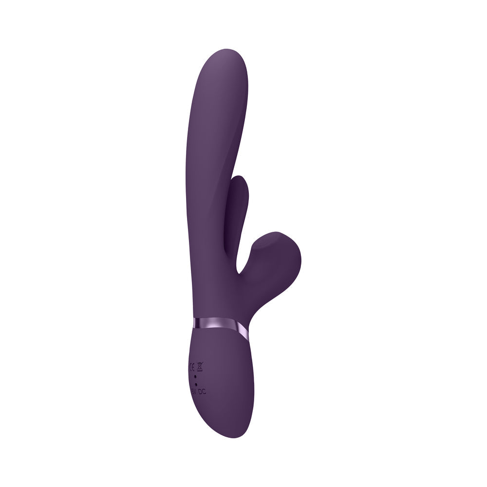 VIVE KURA Rechargeable Thrusting Silicone G-Spot Vibrator with Flapping Tongue and Pulse Wave Stimulator Purple - Fantasies Boutique