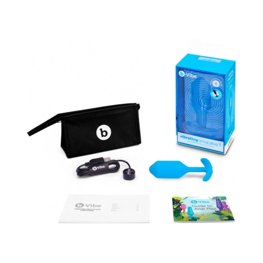 b-Vibe Vibrating Snug Plug 3 Rechargeable Weighted Silicone Anal Plug Blue - Fantasies Boutique