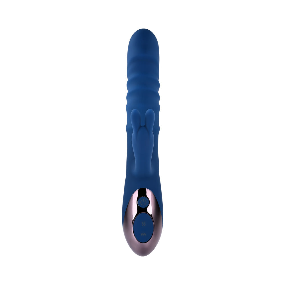 Evolved The Ringer Rechargeable Thrusting Silicone Rabbit Vibrator Blue - Fantasies Boutique