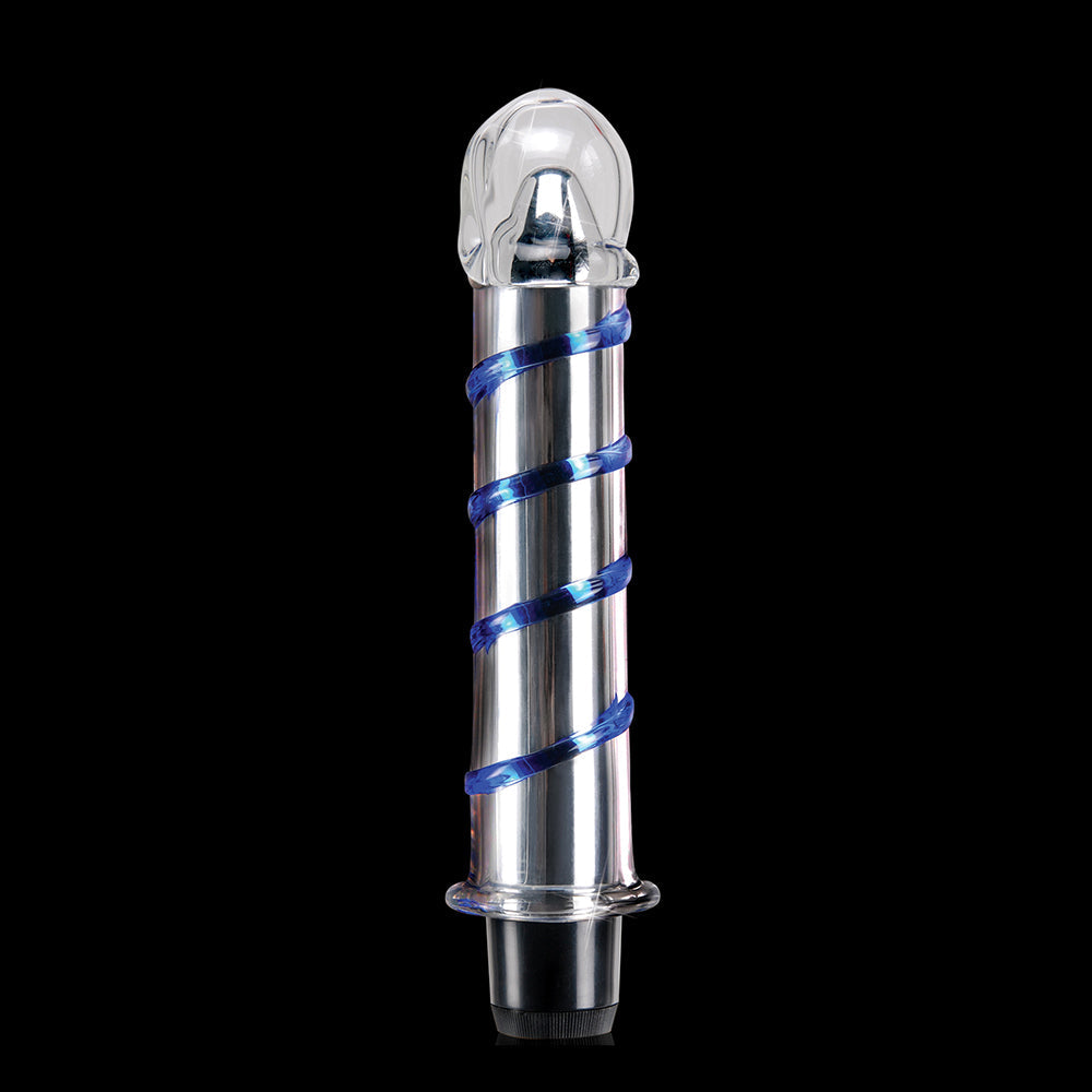 Icicles No. 20 Ribbed Vibrating 7.5 in. Glass Dildo Blue/Clear - Fantasies Boutique