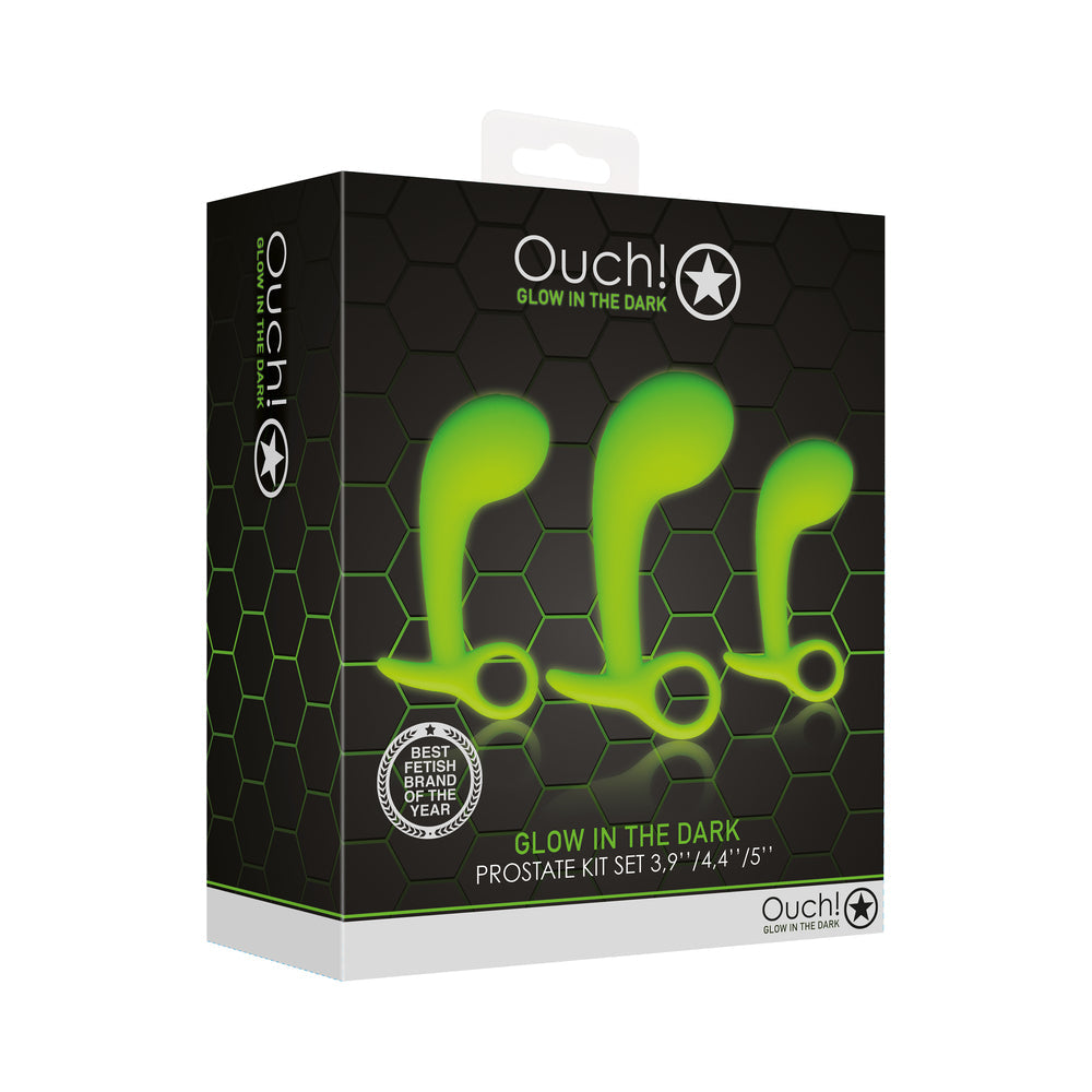 Ouch! Glow in the Dark Prostate Kit 3-Piece Anal Plug Set Neon Green - Fantasies Boutique