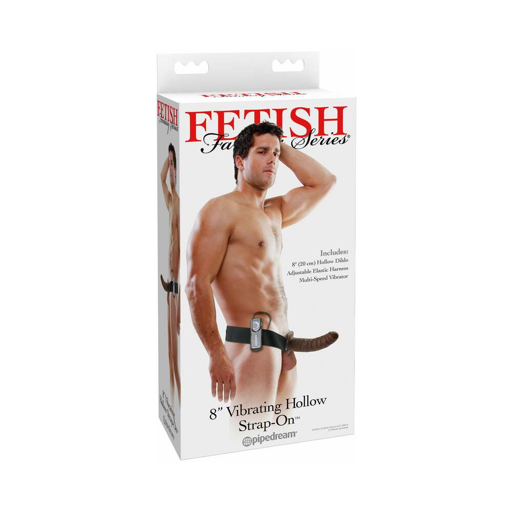 Fetish Fantasy Series 8 in. Vibrating Hollow Strap-On Brown/Black - Fantasies Boutique