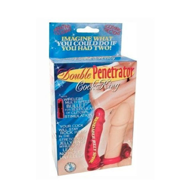 Double Penetrator Rabbit Cock Ring Multispeed Waterproof (Red) - Fantasies Boutique